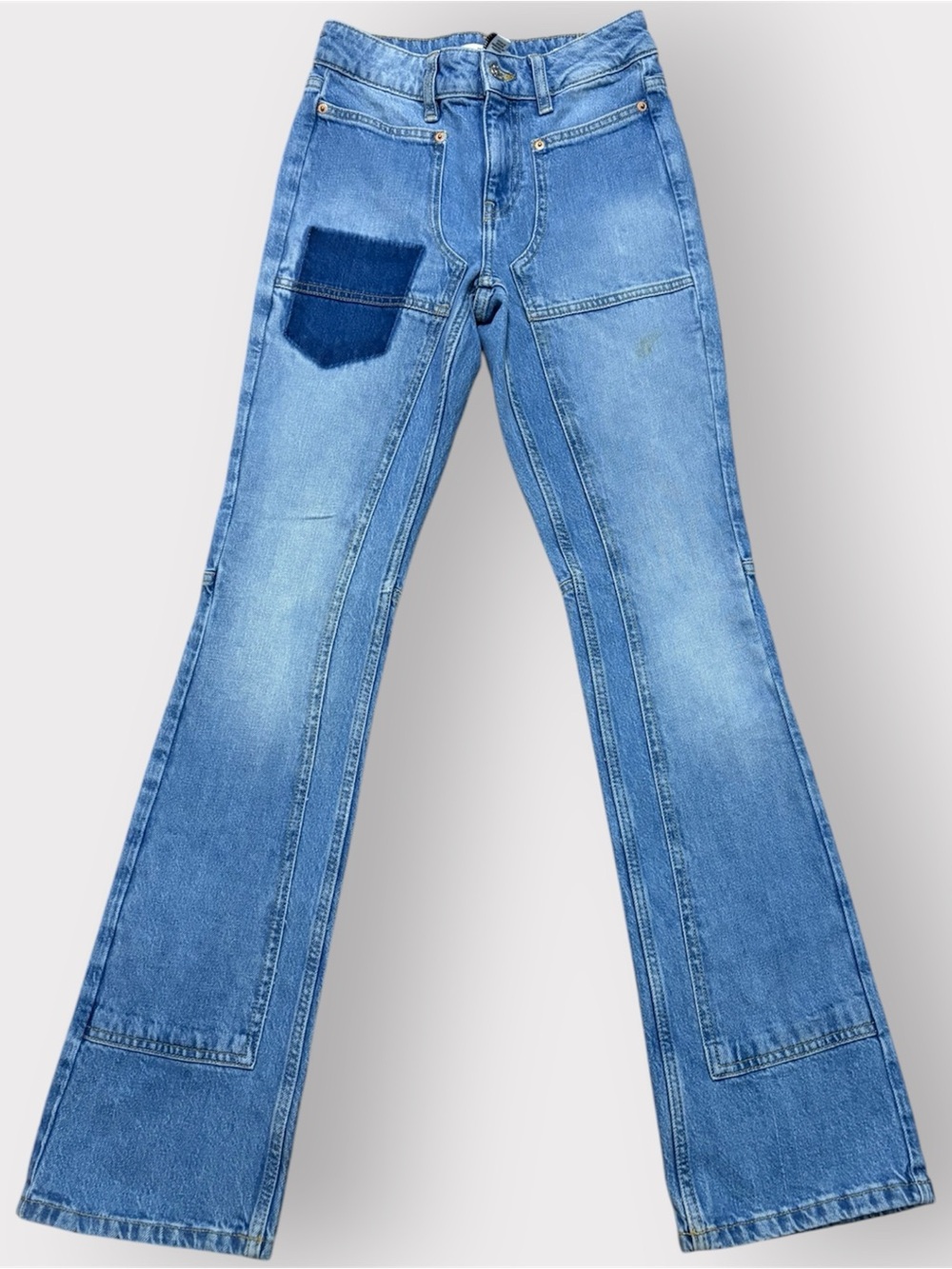 Forever 21 Light Blue Patchwork Flare Jeans Size 24